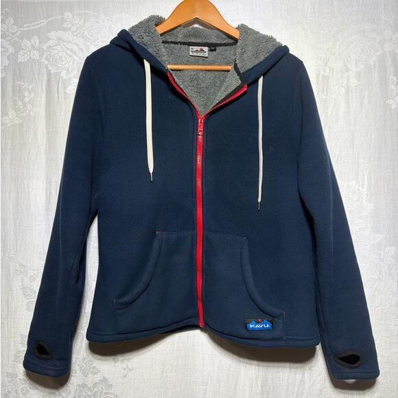 Kavu Tops - Kavu Hoodie Medium Navy Blue Fleece Lined Full Zip Sweatshirt Fuzzy Sherpa